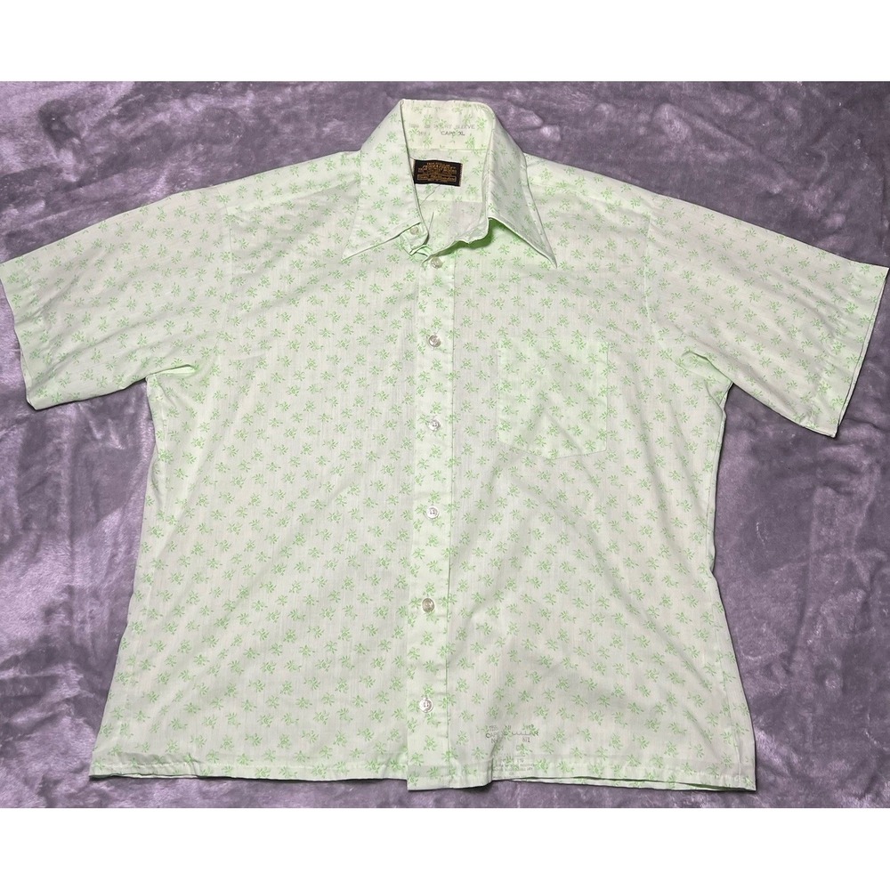 Sears Shirt Men Size Medium 16 1/2 Perma Prest Made In Japan Green Vintage